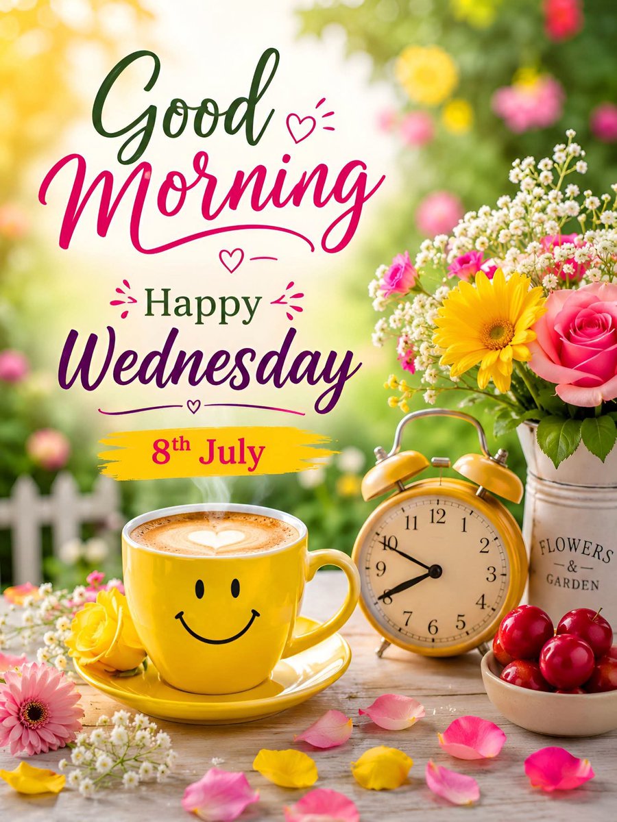 Tara_garkoti's tweet photo. Happy Wednesday Morning! ✨

Start your Wednesday, 8th July, with a smile, warm coffee, and fresh flowers. Have a beautiful, bright day ahead! ☀️☕

#GoodMorning #HappyWednesday #WednesdayVibes #MorningInspiration https://t.co/KbJUDoFECr
