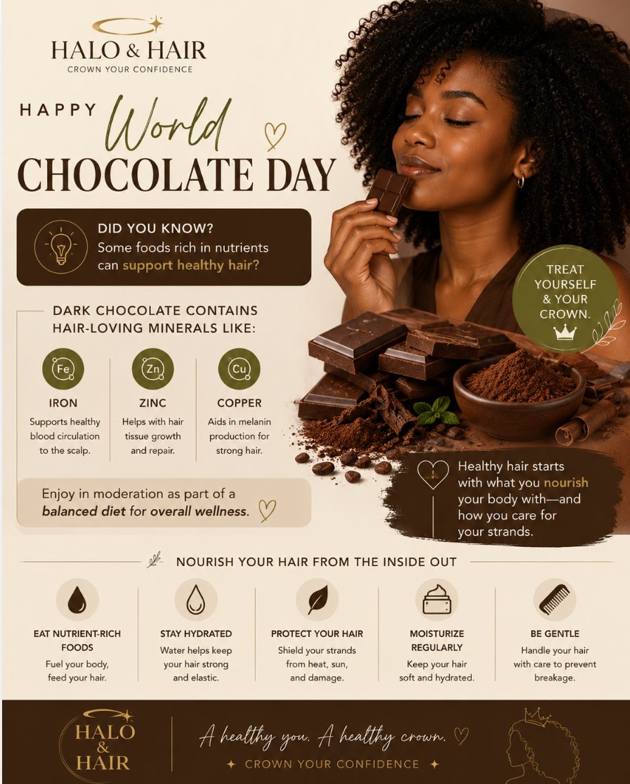 EngohMbah55474's tweet photo. World Chocolate Day. Did you know some foods rich in nutrients can support healthy hair?
#royaltbraids #braidinspo #michiganbraider #braidtip #braiders #braids #neatbraider #braidingtips #fastbraider #knotlessbraids #braidedhairstyles #menbraids #healthybraids https://t.co/r4Uv4SCLmk