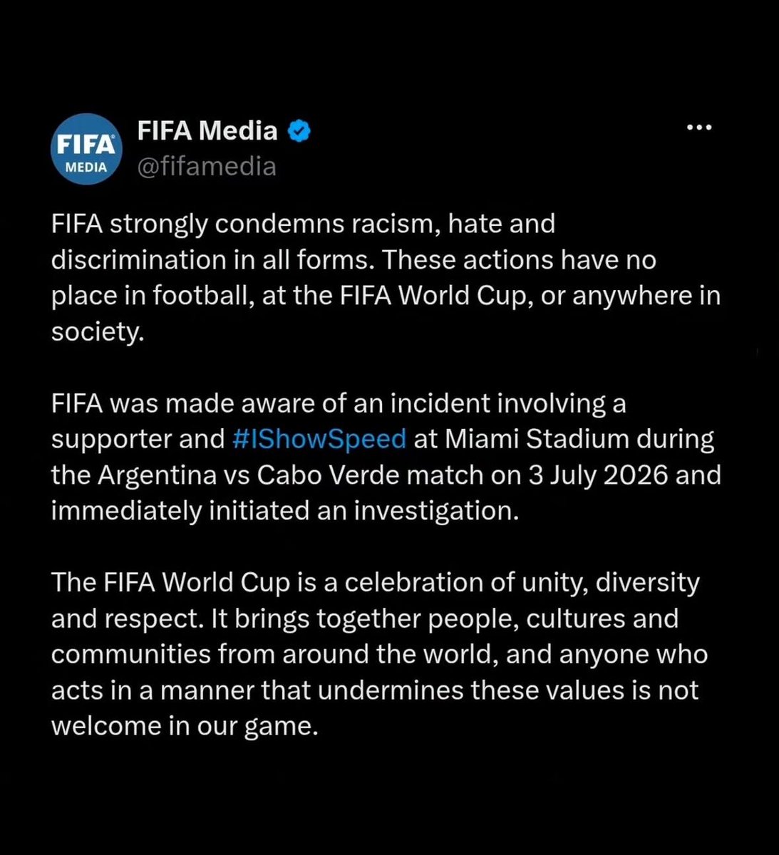 cfsabourad's tweet photo. الفيفا تفتح تحقيق بشأن تعرض اليوتيوبر والستريمر الشهير سبيد للعنصرية من قبل الجماهير الأرجنتينية https://t.co/pZN1BDBpLj