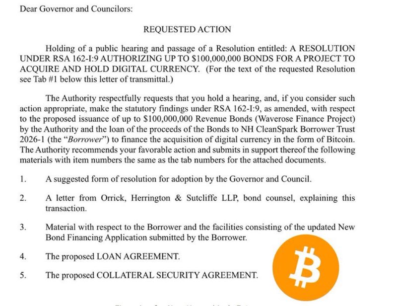 heatherjuron096's tweet photo. NEW: 🇺🇸 Tomorrow's New Hampshire Governor &amp; Executive Council hearing is on "a resolution authorizing up to $100,000,000 bonds for a project to acquire and hold" Bitcoin 👀 https://t.co/7zYNoWPNhE