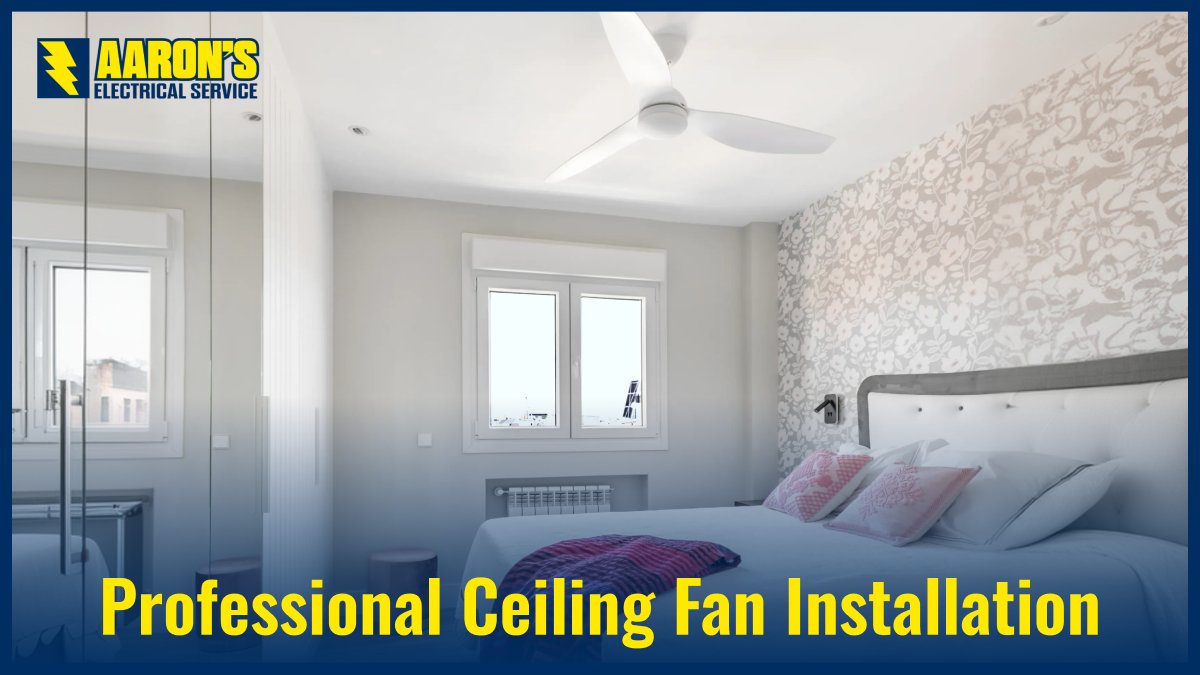 ElectricByAaron's tweet photo. Stay cool this summer with a professionally installed ceiling fan. 🌬️⚡

Reduce strain on your AC and lower energy use.

Learn more: https://t.co/j5qpe4WoHr

#HoustonElectrician #CeilingFanInstallation #SummerComfort #ElectricalService https://t.co/LuKwn4h2Mp