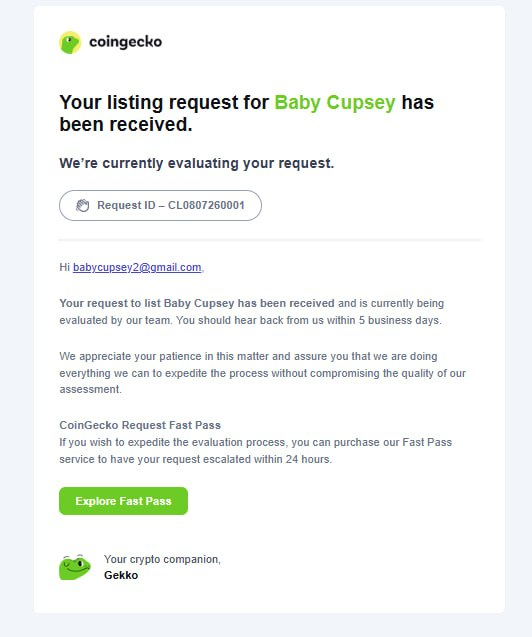 babycupsey_'s tweet photo. We just submitted the CoinGecko listing for BabyCupsey.
Request ID: CL0807260001

Another step forward for the BabyCupsey mission. https://t.co/8sstFaXsZv