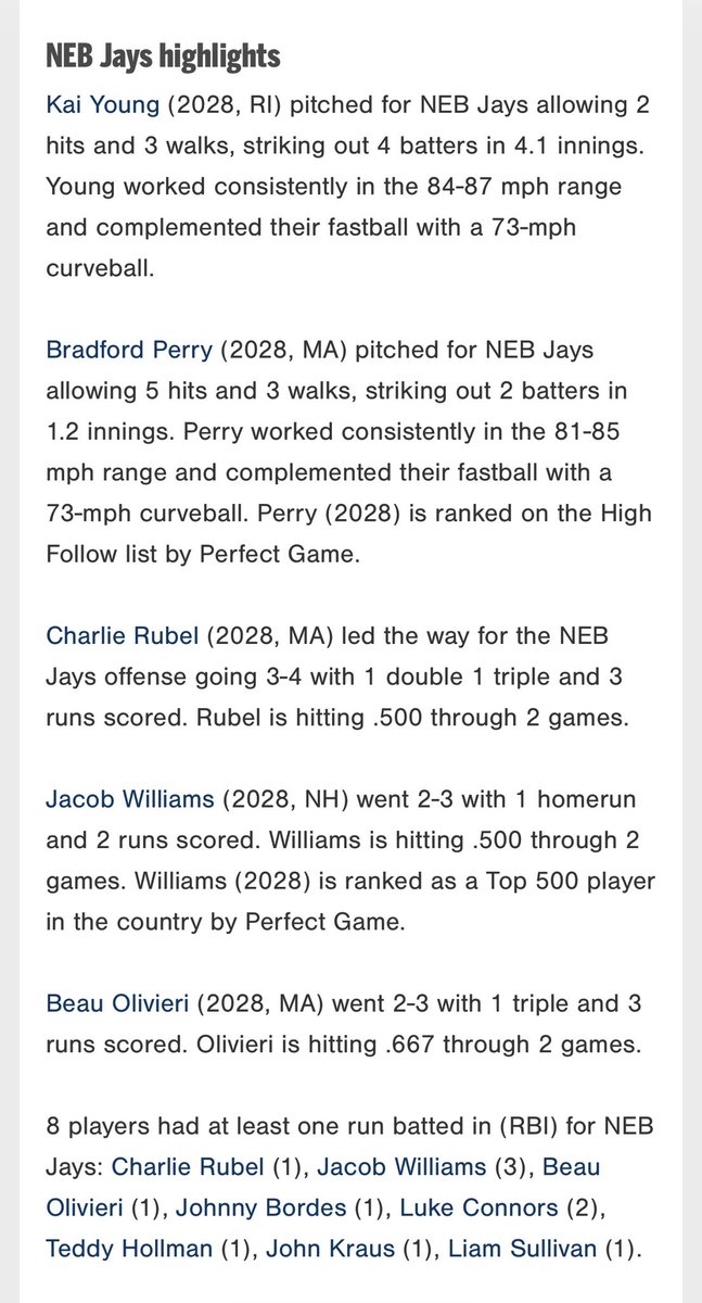 Coach_MAbes's tweet photo. Huge comeback win again for the Jays, beating  Columbus Baseball 16u Scout 13-8.

@kaiyoung22_ was lights out🔥- 41/3 4K 0R T87
@CharlieRubel 3-4 2B 3B 3 RS
@beau_olivieri8 2-3 3B BB RBI
@Jacob15Williams 2Run HR RBI 1B
@Johnny_Bordes24 2-3 (Been Mashing)

Whole offense showed up! https://t.co/KeQHKP5hYc