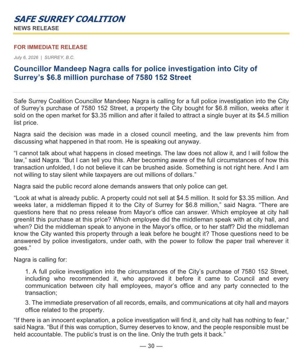 JasonBugra's tweet photo. Holy shit… this Surrey BC land deal looks fishy as hell.

A property was listed for $4.5M and couldn’t sell.

Then it sells on the open market for $3.35M

Weeks later, it gets flipped to the City of Surrey for $6.8 Million!!! 

Read that again.

Someone buys it for $3.35M… and taxpayers buy it weeks later for almost DOUBLE.

That is not normal. That is not just something getting lucky in “real estate.” That deserves serious answers.

1) Who approved this at City Hall?
2) Who did the buyer speak with before the City purchased it?
3) Did anyone in the Mayor’s office know?
4) And the biggest question: did the buyer know the City wanted this property before he bought it?

Because if the answer is yes, this is absolutely insane...

Surrey taxpayers should not be paying millions extra while everyone hides behind closed-door meetings.

Something doesn't add up here...