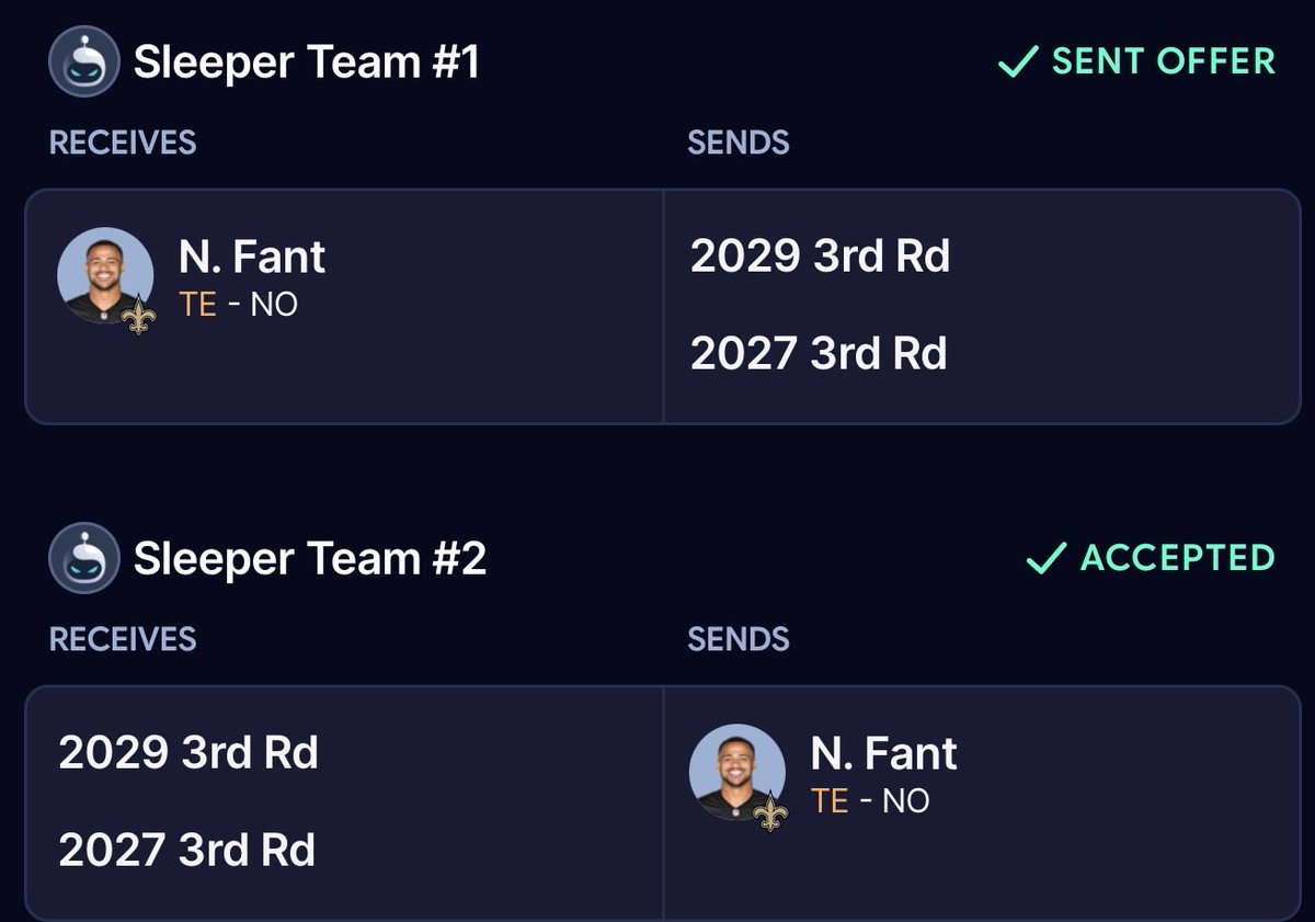 DynastyDoND's tweet photo. Made a couple more trades in my TEP league. 

I know have 13 TEs on my team and have created a couple of stacks for insurance:

AZ - McBride | Reiman | E. Higgins
DET - LaPorta | Conklin | Kitselman 
NO - Johnson | Fant

Sad to see Brock Wright go but felt worth it. https://t.co/Mb0RC2CGzM