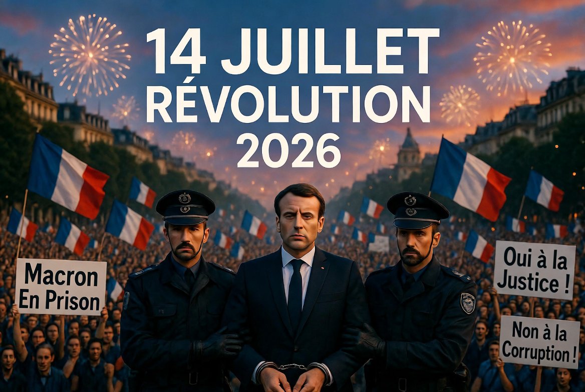 Grava_Frantz's tweet photo. 14 Juillet Révolution 2026  Macron Corruption #14juillet #MacronDemission #OlivierMarleix #Mckinsey #Revolution #Corruption #ChampsElysees #FrantzGrava Partagez https://t.co/gcHLS7M2P0
