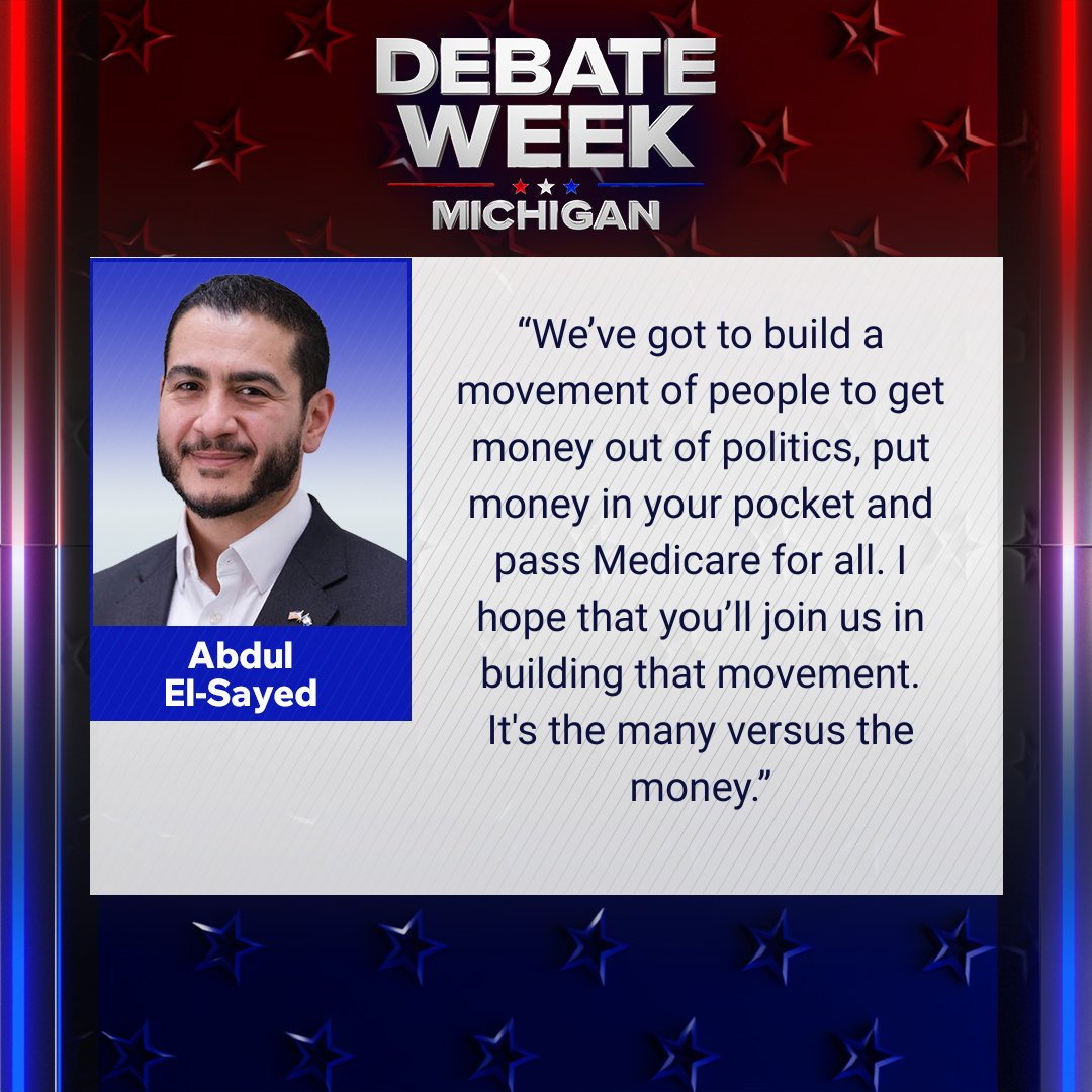 WLNS's tweet photo. Closing statements from Abdul El-Sayed at the #MISenDebate. https://t.co/Pzh5C16mym https://t.co/XRFQmOt0sZ