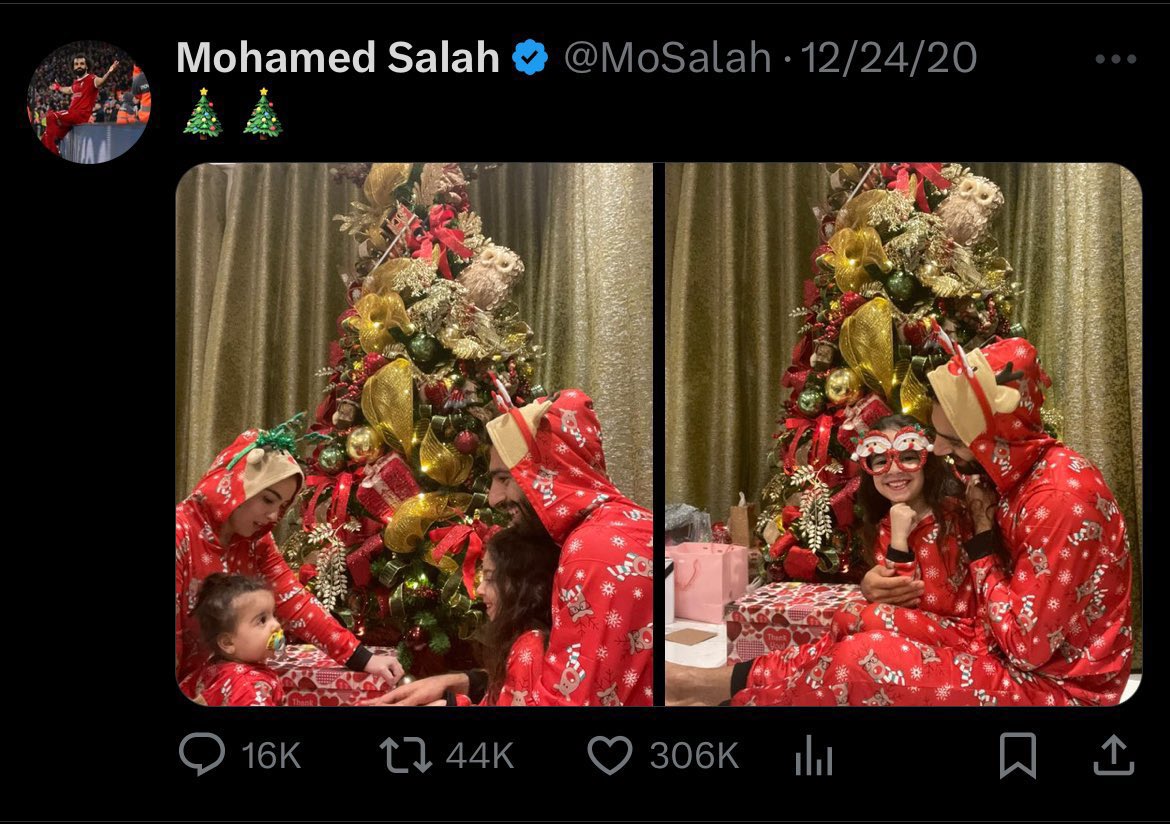 OOCprogresismo2's tweet photo. 🇪🇬 Las publicaciones de Mohamed Salah celebrando la Navidad con su familia, por las que recibió amenazas de muerte de musulmanes. https://t.co/lu5yccWEXO