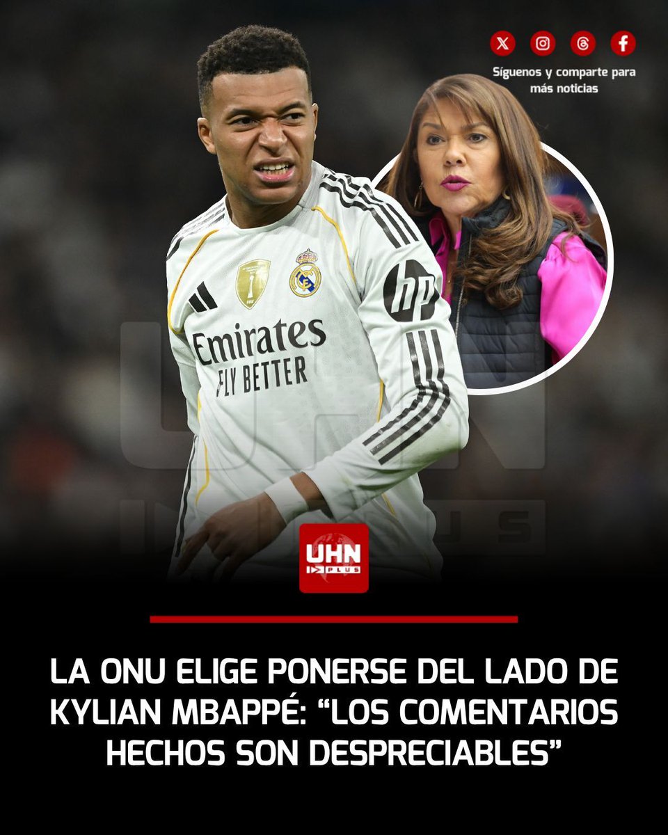 UHN_Plus's tweet photo. 🇫🇷🇵🇾🇺🇳‼️| En medio de los comunicados cruzados, la ONU eligió defender a Kylian Mbappé de las palabras de Celeste Amarilla, la senadora paraguaya. “Los comentarios racistas proferidos contra Kylian Mbappé por la senadora paraguaya Celeste Amarilla son despreciables. Esto es un fenómeno más amplio que afecta al fútbol y al deporte en general”, apuntó Thameen Al-Kheetan, alto comisionado de la Organización de las Naciones Unidas.
