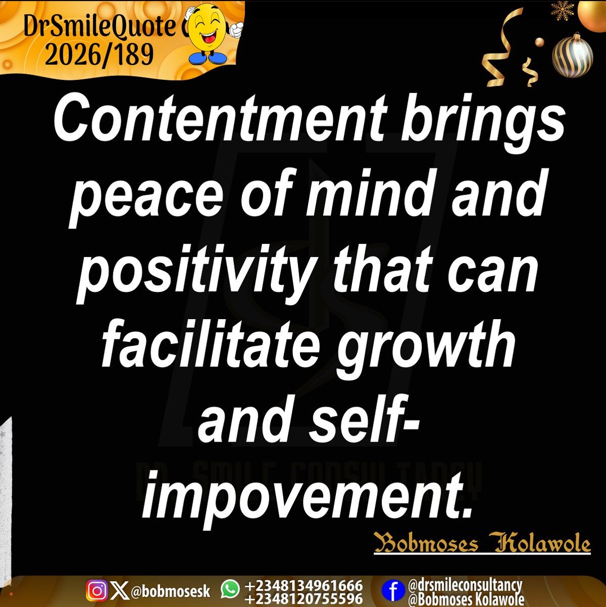 bobmosesk's tweet photo. #DrSmileQuote 
#2026/189
#contentment
#becontented
#bedisciplined
#workonit 
@bobmosesk https://t.co/ud3NMAopsN