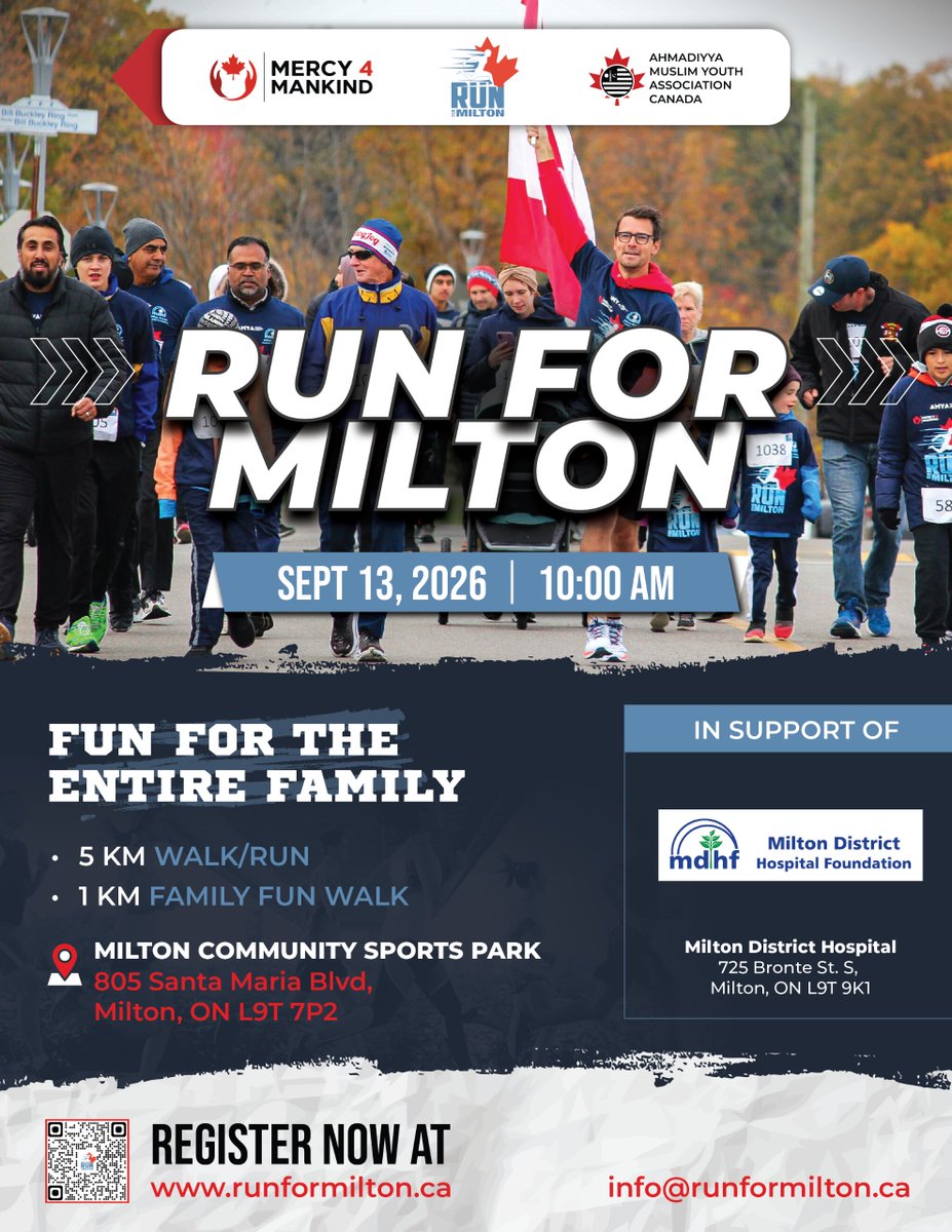 runformilton's tweet photo. 🏃 Run For Milton is back! Join us on Sunday, Sept. 13, 2026, at Milton Sports Community Park in support of Milton District Hospital. 🏥

Run 5KM or walk 1KM—every step counts! 💙

Register 👉 https://t.co/iZ27FZ078e

#RunForMilton #Milton https://t.co/VwR2ROBLJB