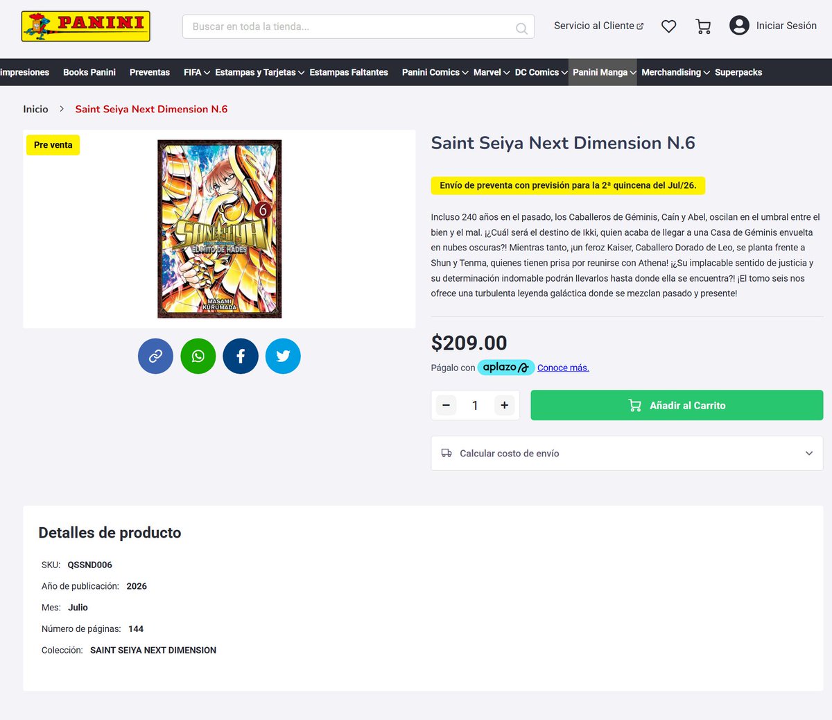 CesarinCool's tweet photo. Panini Manga México ya tiene en preventa el tomo 6 del Saint Seiya Next Dimension Meiô Shinwa previsto para la 2da quincena de julio.
Saludos
#saintseiya #seiya #knightsofthezodiac #kotz #loscaballerosdelzodiaco #masamikurumada #聖闘士星矢 #nextdimension #saintseiyanextdimension #ssnd #ssnextdimension #panini #paninimangamx