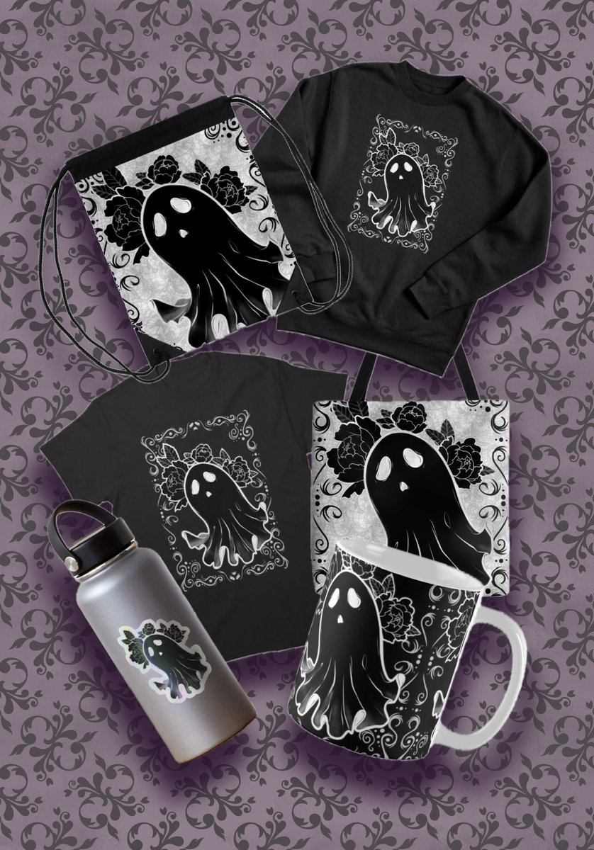 rumcherry_'s tweet photo. get some cute ghost merch before spooky season arrives!!! 👻🌼🖤

https://t.co/BPHQ5YgY72 https://t.co/8xpAWq1kld