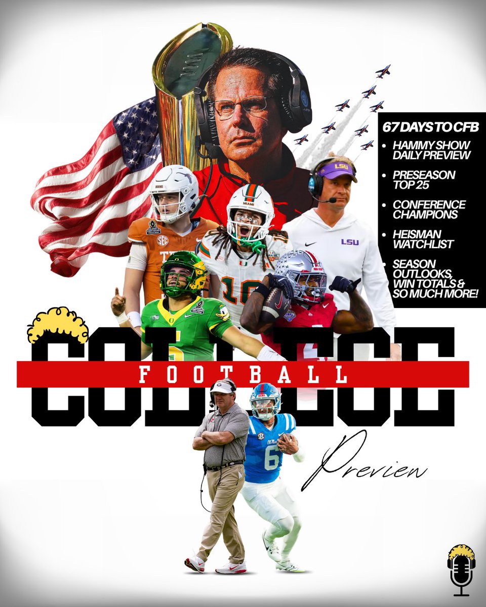 thehammyshow's tweet photo. It’s that time of year… the Dawg Days of Summer when all sports slow down. However, The Hammy Show… well, we’re just getting started. COLLEGE FOOTBALL IS 67 DAYS AWAY, and it is time to preview the season that lies ahead.
Every single day we’ve got some more #CFB for you! https://t.co/qgdPiCMssx