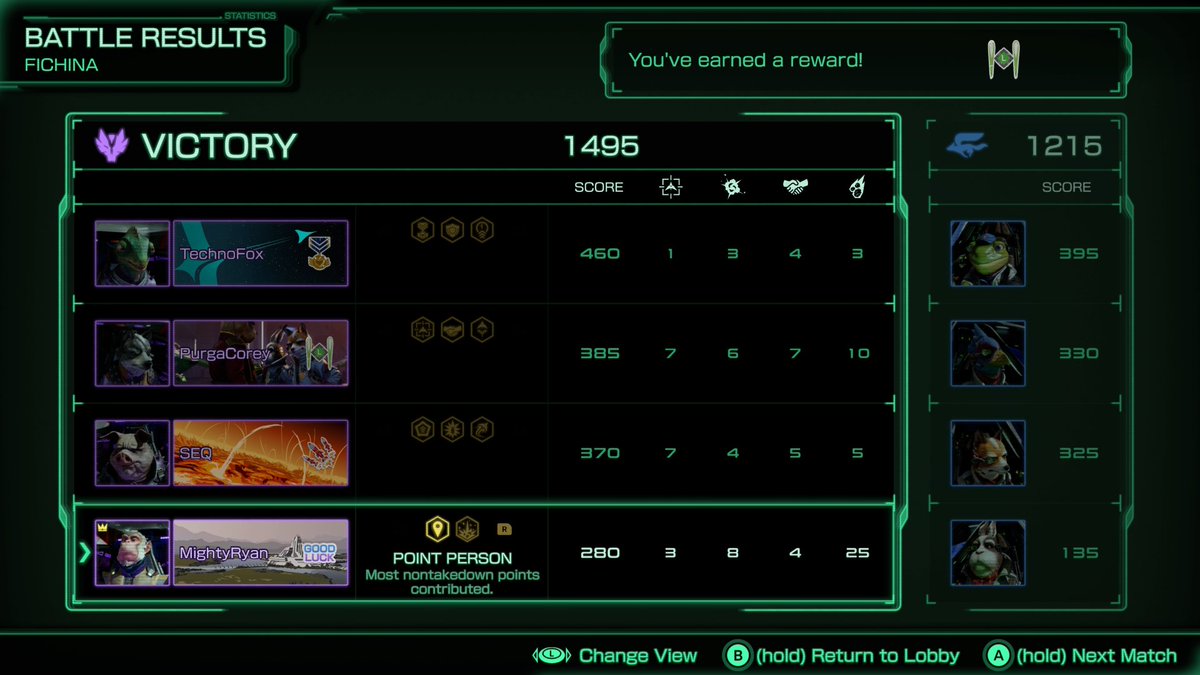 MightyRyan1337's tweet photo. I don't get how this scoring system works, I have the lowest score when I did the most. Really hope we get some updates for this game too, only 3 multi-player maps gets repetitive quick. #StarFox #NintendoSwitch2 https://t.co/NK31ZmC5aW