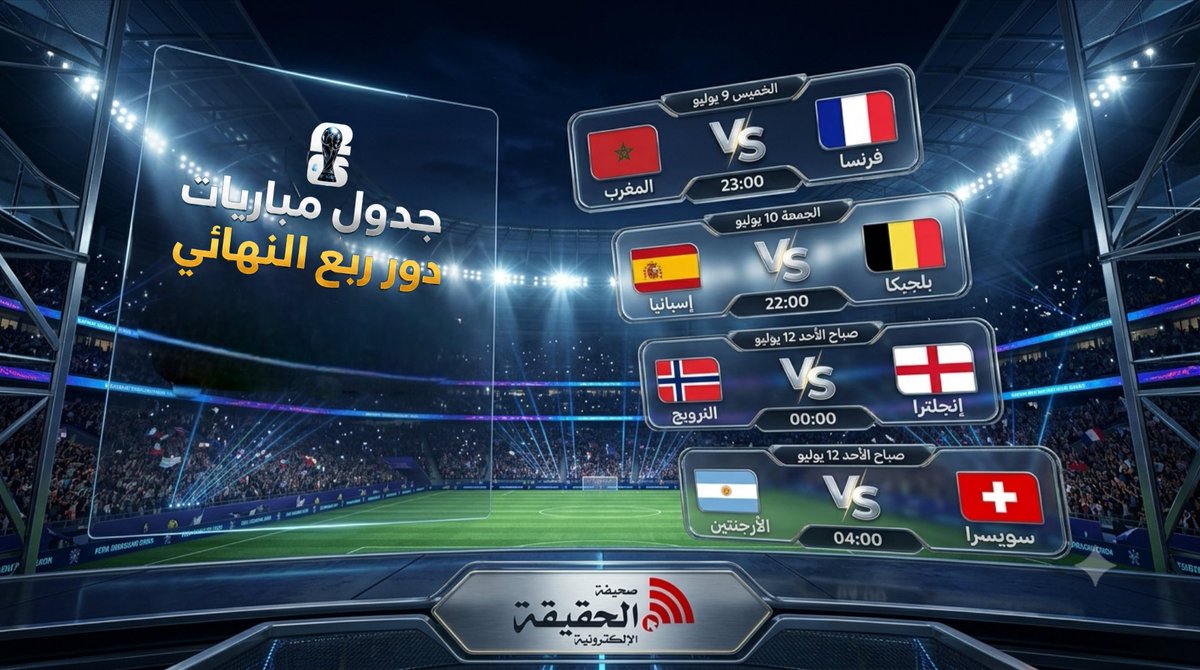 Al_hqyqa's tweet photo. جدول مواعيد دور ربع النهائي #كاس_العالم_٢٠٢٦
#مصر_الارجنتين https://t.co/f7NvaoDZiZ