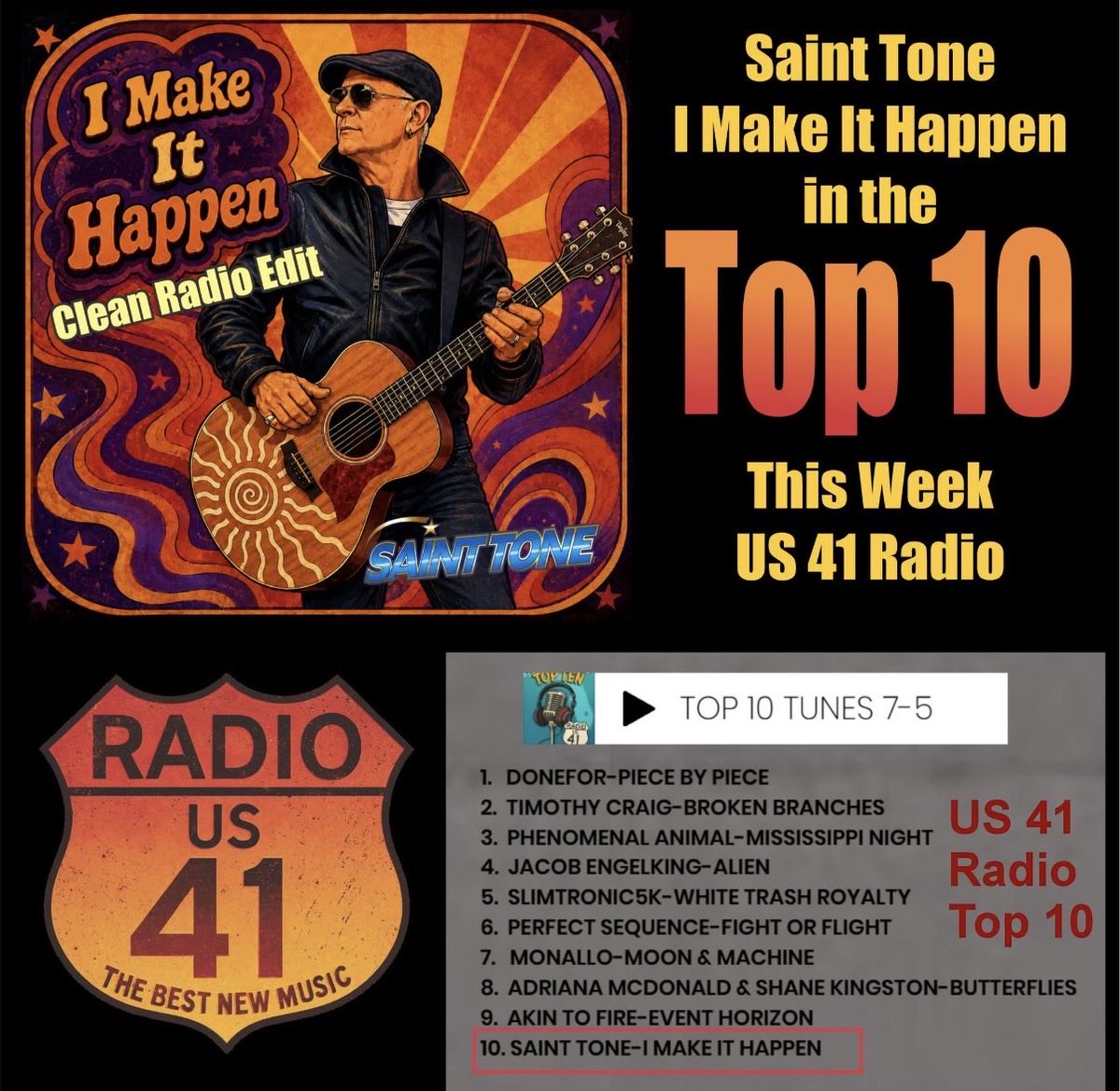SaintTone's tweet photo. I'm very excited to share that my latest song "I Make Sh*t Happen" the Clean Radio Edit version has made it into the Top 10 on US 41 Radio https://t.co/GLcvgeFAOb