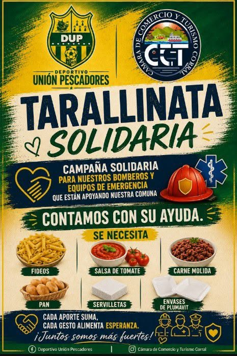 alegriagonzaa's tweet photo. 🔴En #Corral impulsan una campaña solidaria para reunir donaciones destinadas a preparar almuerzos para Bomberos y los equipos de emergencia que trabajan en la contingencia por las intensas lluvias.

📍Lugar de recepción: Negocio de la Cristina, en #Amargos.

@reddeemergencia https://t.co/skH6UqbxGJ