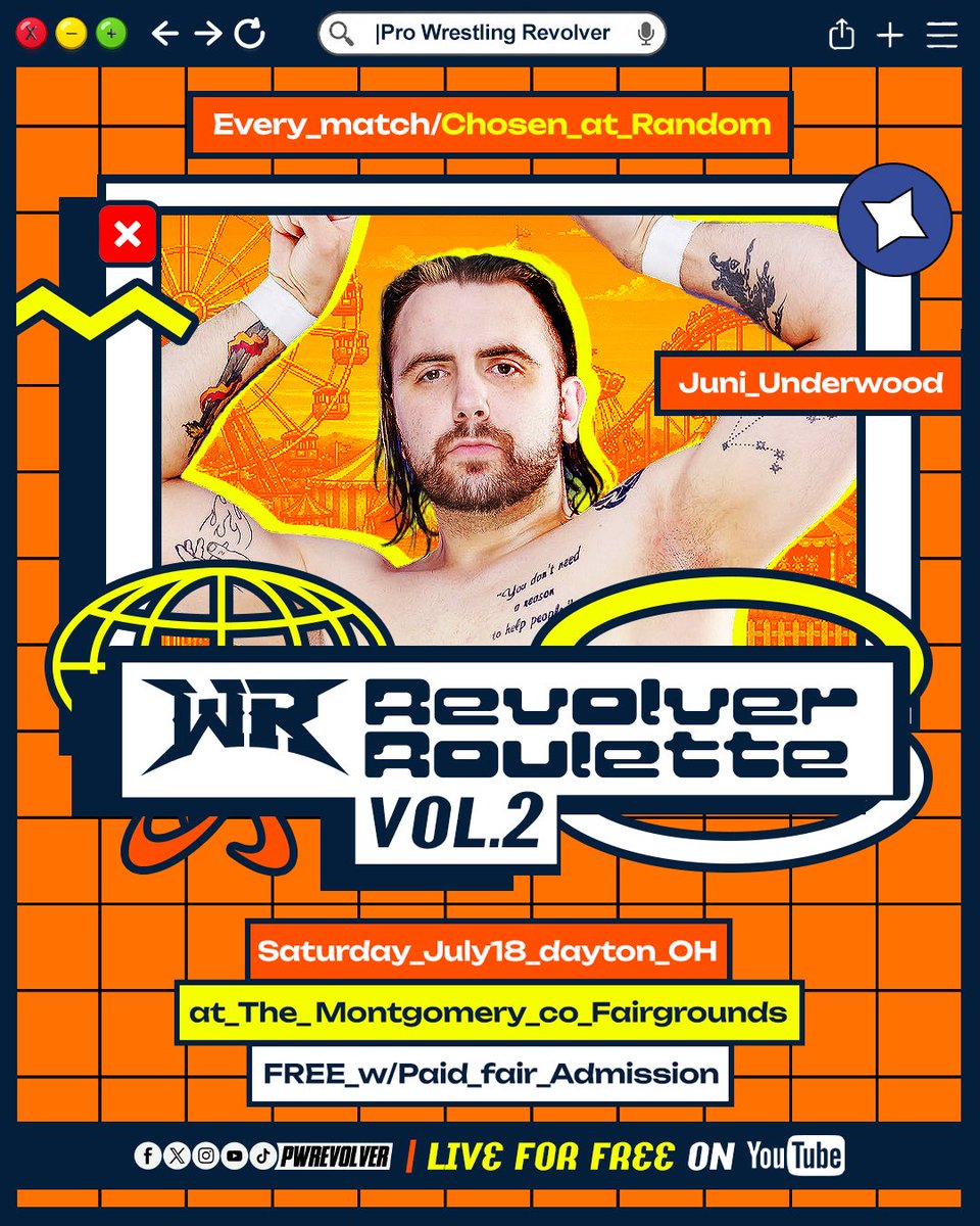 PWRevolver's tweet photo. [BREAKING]

Juni Underwood has entered #RevolverROULETTE.

Saturday, July 18th at 6:30pmET!

LIVE for FREE on YouTube:
https://t.co/9dHMn0RElH

🎡 Montgomery Co. Fair
📍 Dayton, OH
🎟️ FREE w/ Fair Admission https://t.co/7lOz4wj9Ss