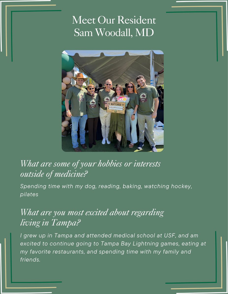USFNeurosurgery's tweet photo. Meet our newest Neurosurgery intern, Sam Woodall, MD! A Tampa native and proud USF MCOM graduate, Sam is excited to continue her training at the place she already calls home. Welcome to the team, Sam - we're excited to have you! 🧠💚
#USFNeurosurgery #MeetTheIntern #Neurosurgery https://t.co/l26PP24PLK