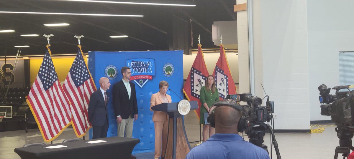 MattMcKeeAR's tweet photo. Great being with @EDSecMcMahon , Governor @SarahHuckabee, and Senator @SenTomCotton as we showcased the great things in education we are doing for our students in Arkansas.
Arkansas also received the Arkansas’s Returning Education to the States Waiver. #Education #ARLearns https://t.co/WCAnQcBkXa