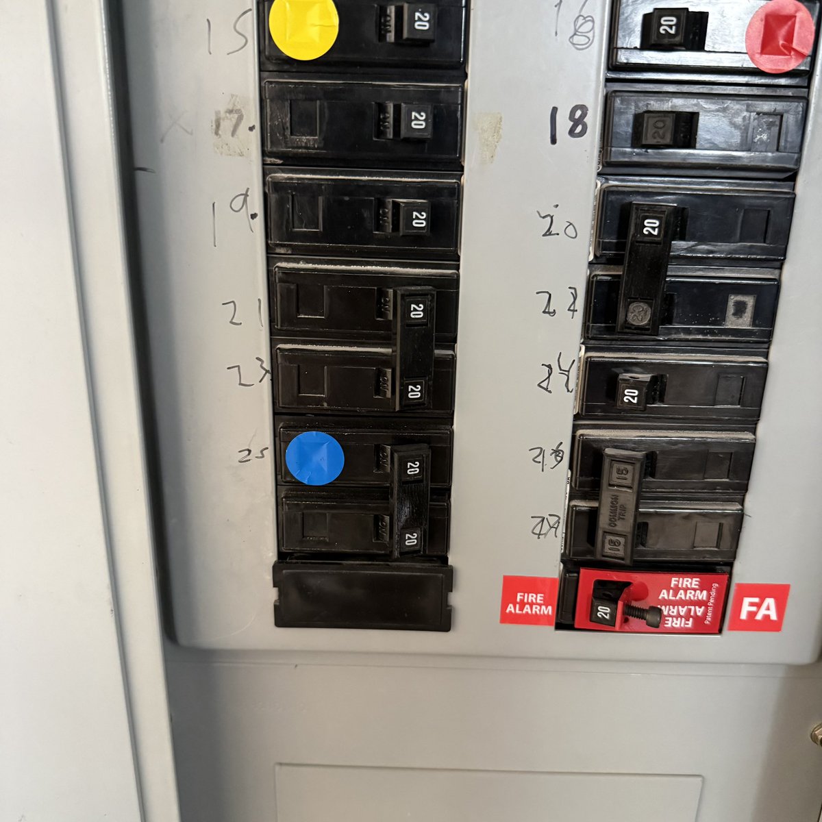 bebeal's tweet photo. some EE chud in our breaker panel started having a stroke and forgot how to count after 25 smh https://t.co/aRDDQSJi1c