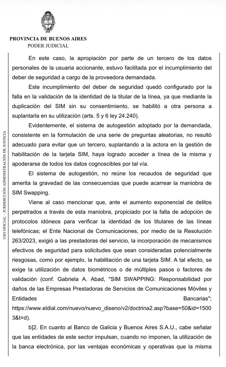 daregairaz's tweet photo. 1/6
🚨 Un fallo clave en Junín (Pcia. Bs As) condenó a @Movistar y @BancoGalicia por un caso de SIM Swapping que le vació la cuenta a una clienta. Te cuento qué pasó y por qué importa 🧵👇 https://t.co/UFPDJ3DpeQ