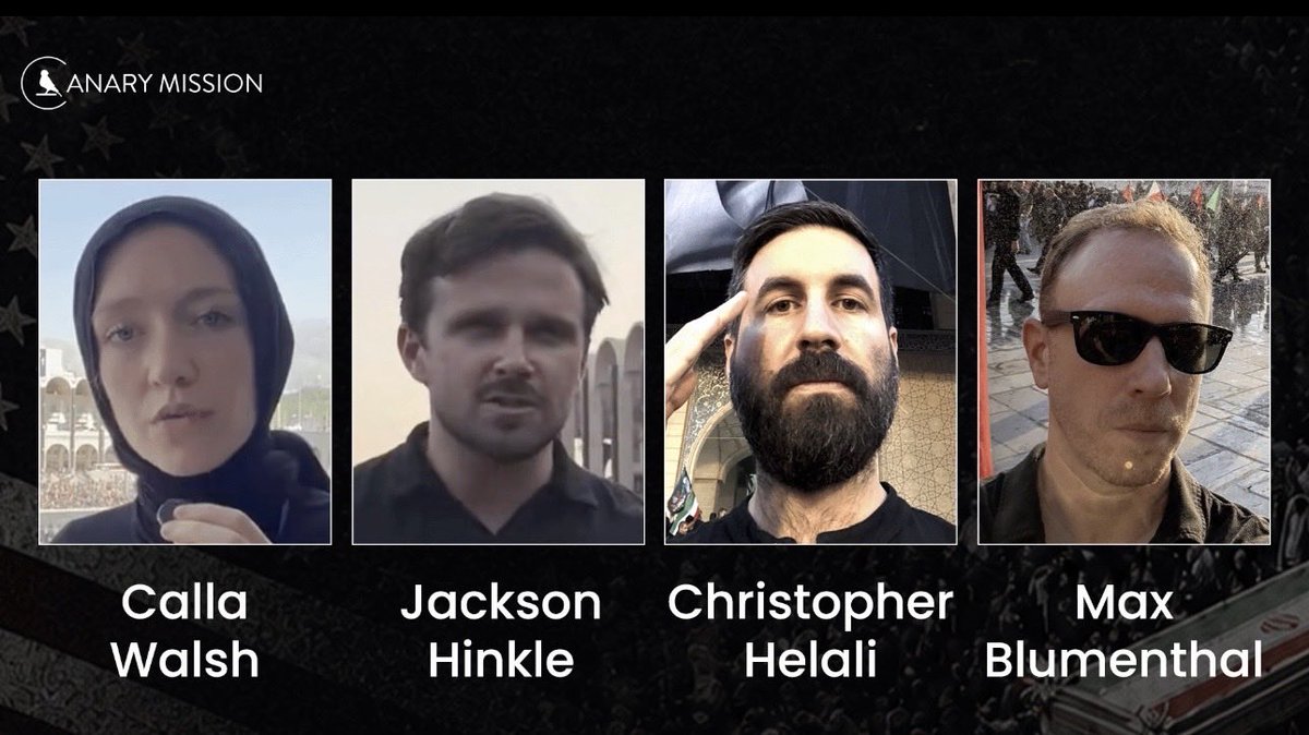 DefiyantlyFree's tweet photo. These four Americans went to the funeral of the genocidal head chopper in Iran. 

All in black. Mourning the loss of their side. 

Should they be allowed to retain their citizenship? https://t.co/EvuFpbiS7j