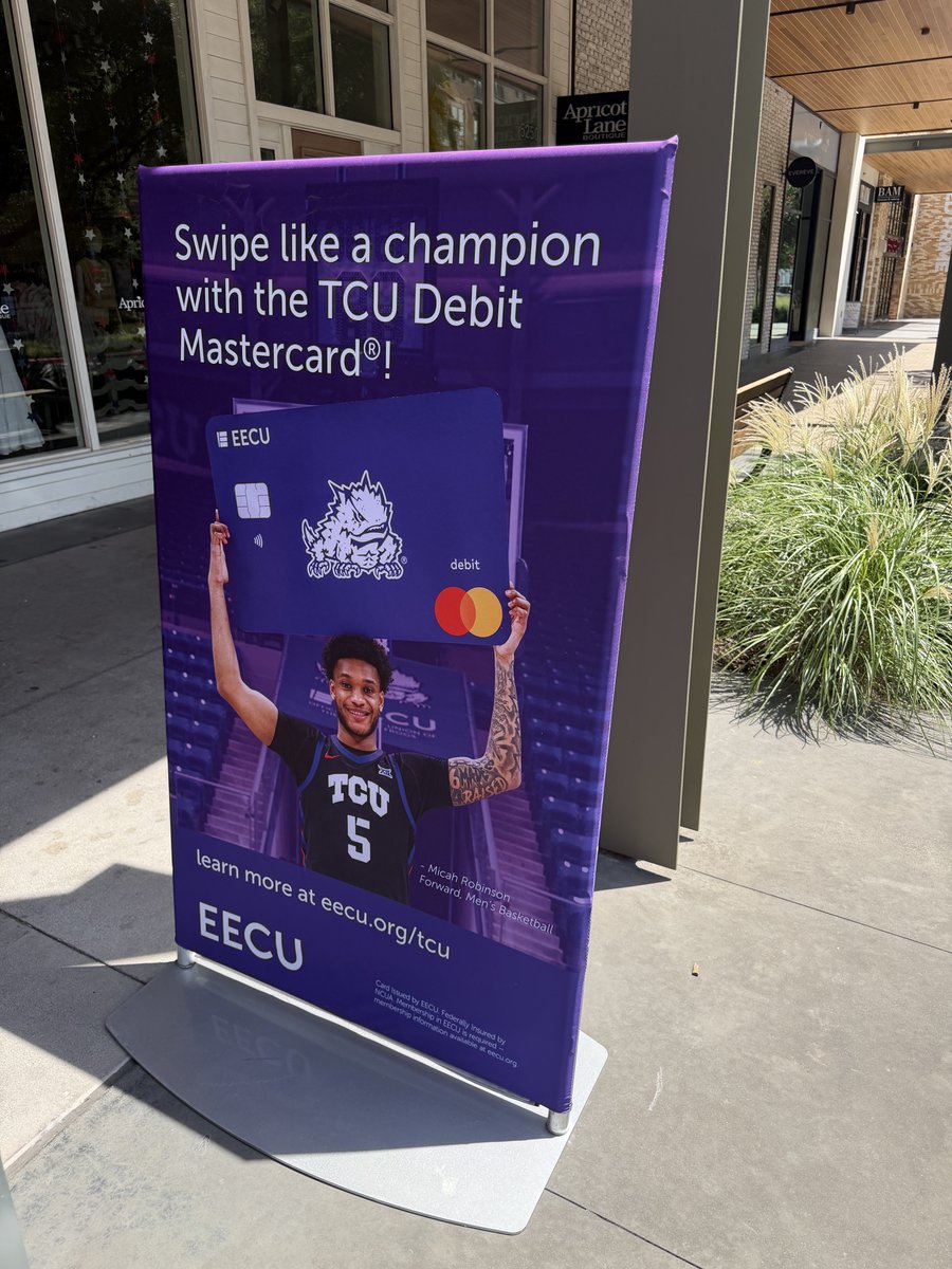 Ryan_Peck's tweet photo. Oh hey @MicahhRobinson 👋 

I see you putting in work around Fort Worth for your NIL partnership. Thanks for the continued support of TCU student-athletes @EECUdfw https://t.co/tADgcZhLlP