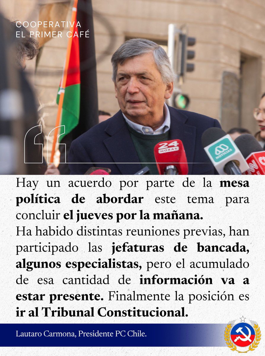 PCdeChile's tweet photo. 🎙️Esta mañana nuestro presidente @LautaroCarmona comentó en El Primer Café en Cooperativa sobre la posibilidad que en unidad la izquierda recurra al Tribunal Constitucional por la megarreforma; en ello comentó: "Hay un acuerdo por parte de la mesa política de abordar este tema para concluir el jueves por la mañana. Ha habido distintas reuniones previas, han participado las jefaturas de bancada, algunos especialistas, pero el acumulado de esa cantidad de información va a estar presente."