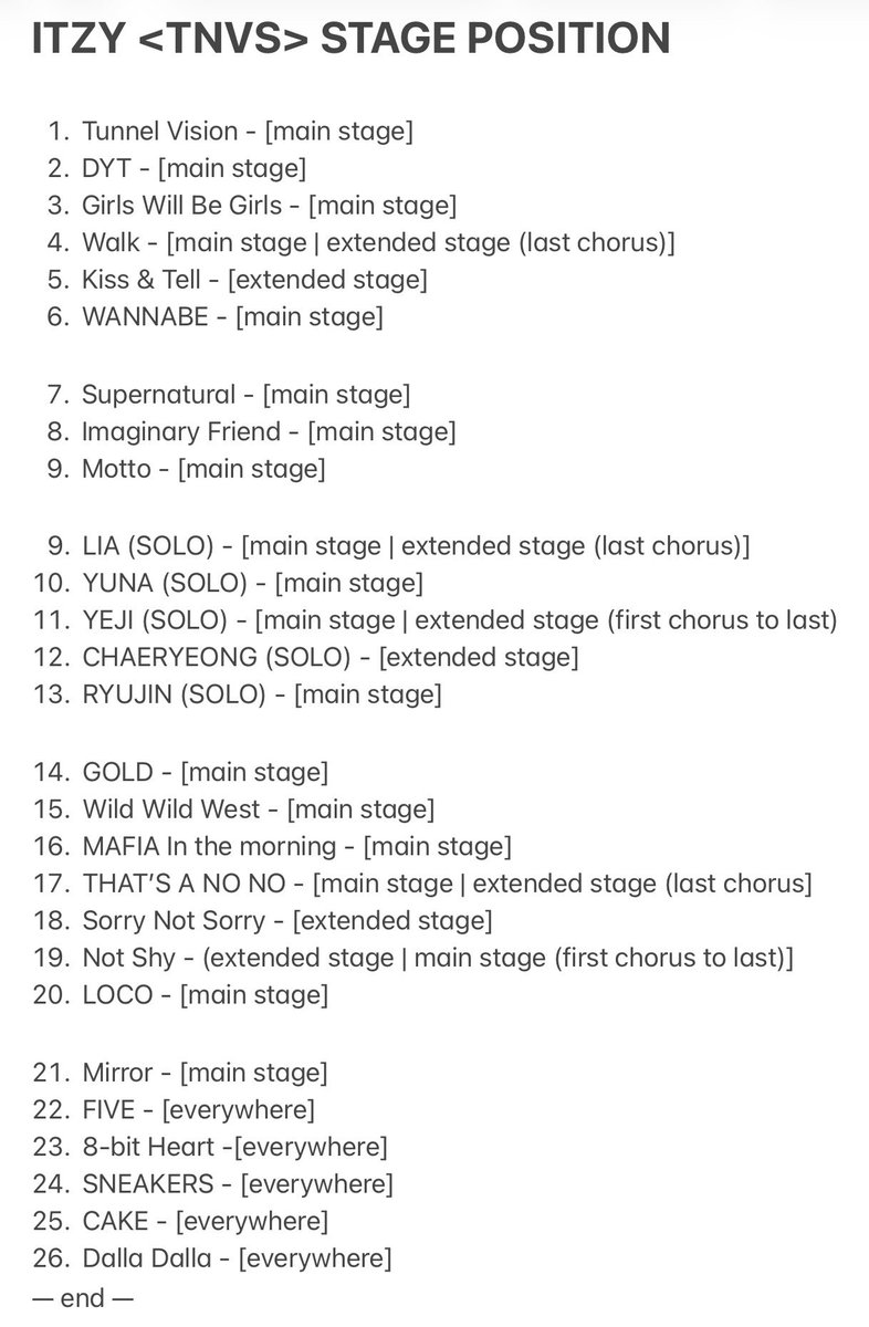polpaul_'s tweet photo. for vip standing holders, i made this tnvs setlist arrangement and stage position so you can decide which spot to secure on d-day..

#ITZYinManila #ITZY_WORLD_TOUR https://t.co/X6yOqYc8E2