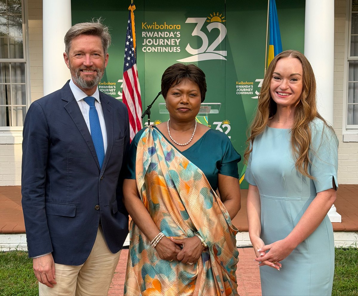 RwandaInUSA's tweet photo. Happening now: @rwandainusa is hosting #Kwibohora32 bringing together members of the diplomatic corps, U.S. government officials, academia, friends of Rwanda, and the Rwandan community to celebrate 32nd anniversary of Rwanda's Liberation and in the spirit of fraternity celebrate 250 years of US independence.