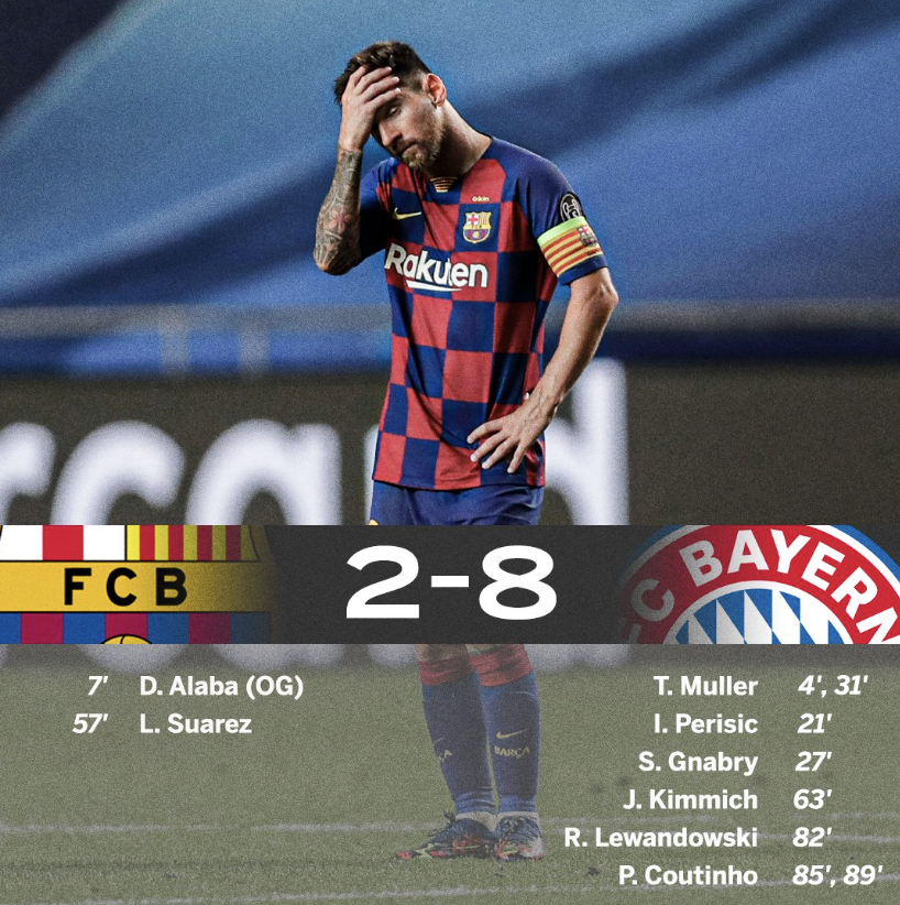 14Manute's tweet photo. @2010MisterChip La última vez que Messi aspiró de verdad a ganar la Champions, el Bayern le firmó aquel 2-8 histórico.

Imagino que todos los "MessiLovers" (y con razón), se preguntan cómo hubiera sido aquella Champions si "Don InfantiMo" hubiera estado al frente de UEFA 🧐😉 https://t.co/Uksf2mZ8mx