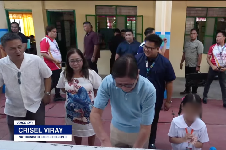 gmanews's tweet photo. LOOK: President Ferdinand "Bongbong" Marcos Jr. graces the 2026 National Kick-Off of the School-Based Feeding Program and Milk Feeding activity in Pulilan Central School today, July 8, 2026.

Courtesy: RTVM

Visit https://t.co/T4xNFFr7iQ for more updates. https://t.co/shPUZvHsxQ