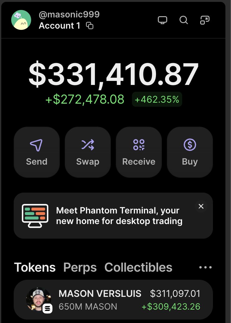 MasonVersluis's tweet photo. Someone actually launched $MASON and gave me 65% of supply LMAO and redirected the fees to me as well.

I received it for free, gonna be airdropping some people in the community.

I'd love to help onboard people to the Pump Fun community, as @blknoiz06 has inspired me.

No financial advice, I do not care if you buy

4gqUH4qMtkZTjeenrtVmcQXKEYg9aBUC8j2kQao2pump