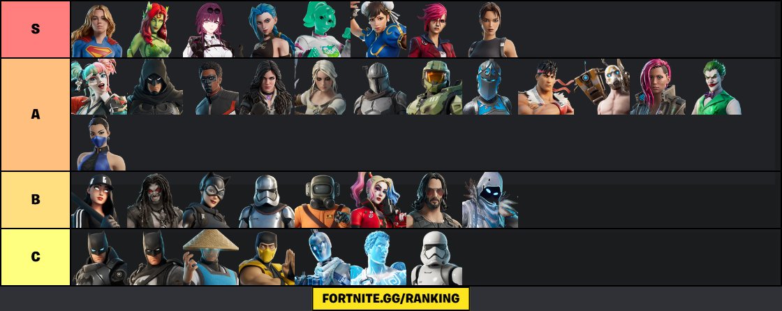 ChillGamerGrill's tweet photo. ranking every skin in my locker part 3: assorted rarites (DC, gaming, star wars, shadow, slurp) https://t.co/CUfwRiSzPQ
