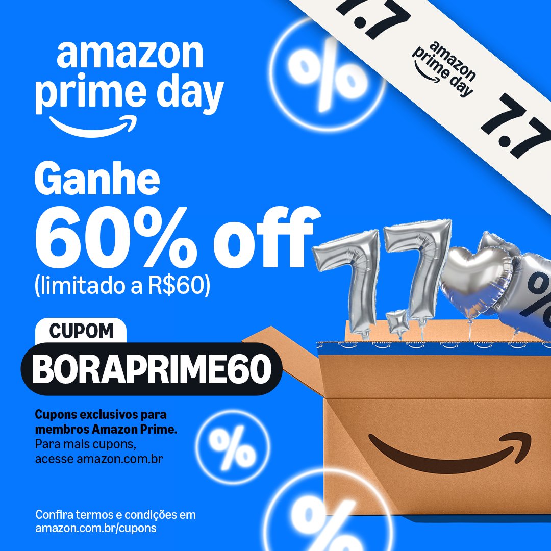 amazonbrasil's tweet photo. Cupom da sorte pra você 🍀
 
🎟️ Use BORAPRIME60 e aproveite 60% OFF, limitado a R$60.

👉 Confira as ofertas Amazon Prime Day 7.7!
https://t.co/DkRwuFGfrk 

#TemNaAmazon #AmazonBrasil #AmazonPrimeDay https://t.co/6EfkwLZjLq