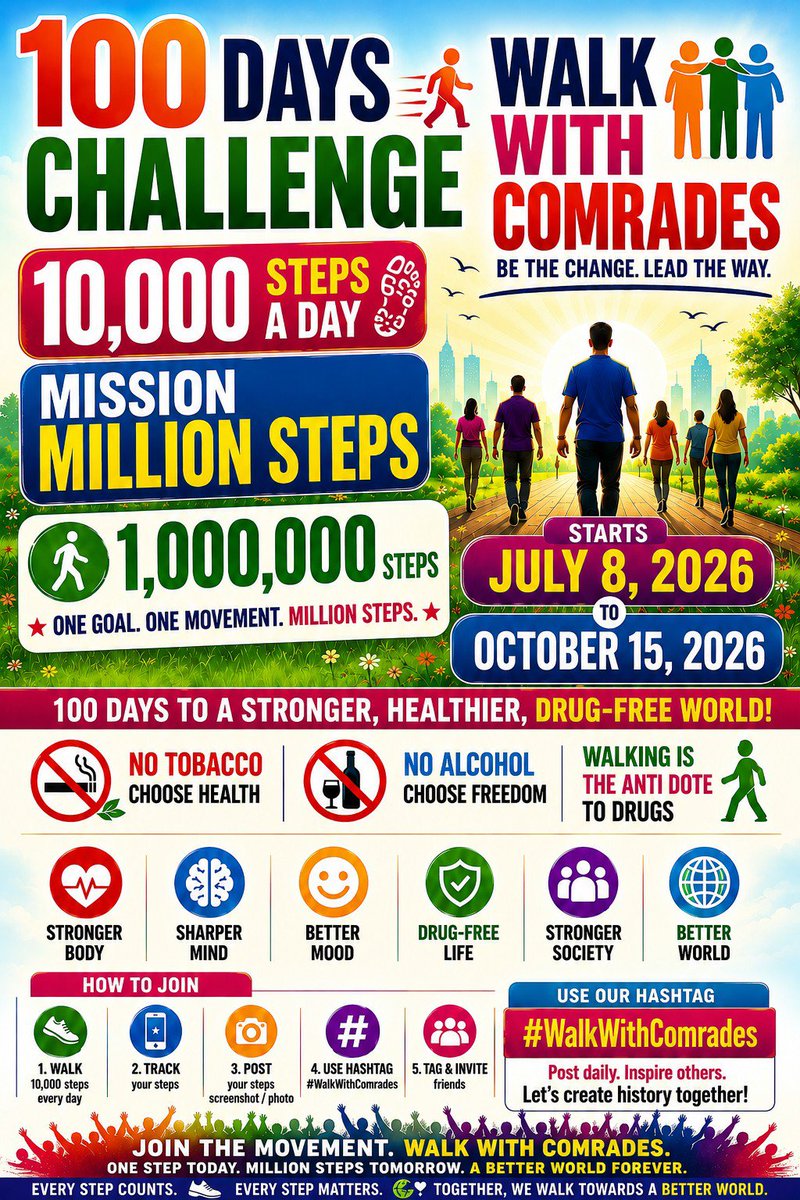 Kokki_Boys's tweet photo. 🚶 Walk With Comrades 🚶
100 Days.
10,000 Steps a Day.
1 Million Steps.
📅 July 8 – October 15
Let us Walk towards a better world.
🤝 Join the challenge. Share your progress.
Bring a comrade. Be our comrade❤️🚩
#WalkWithComrades #MissionMillionSteps #100DaysChallenge #10000StepsADay #BetterWorld