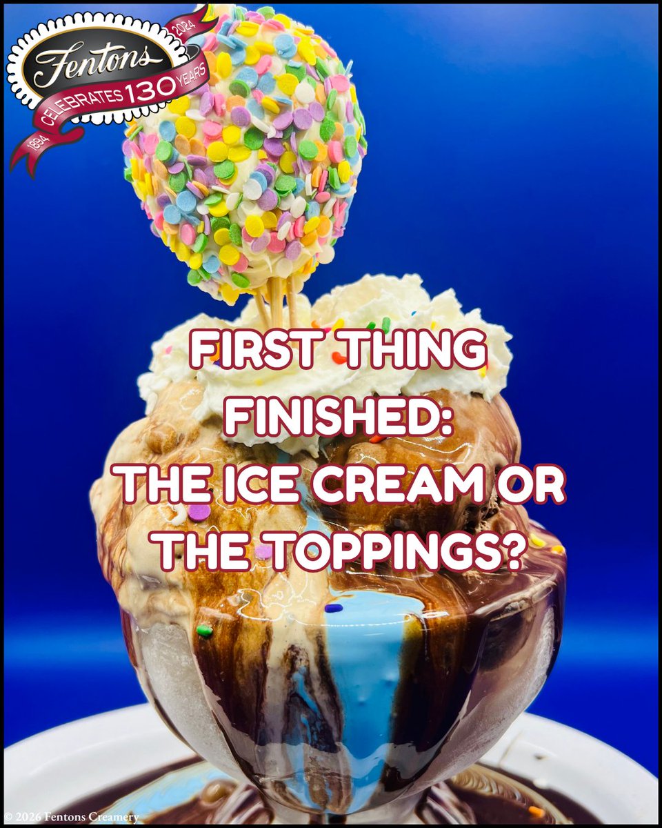 fentonscreamery's tweet photo. First thing finished:
The ice cream or the toppings?

.
.
.
.
.
.
.
.
.
.
#FentonsCreamery #IceCreamFans #DessertDebate #SweetMoments #FentonsFun https://t.co/XZXJcfp7vZ