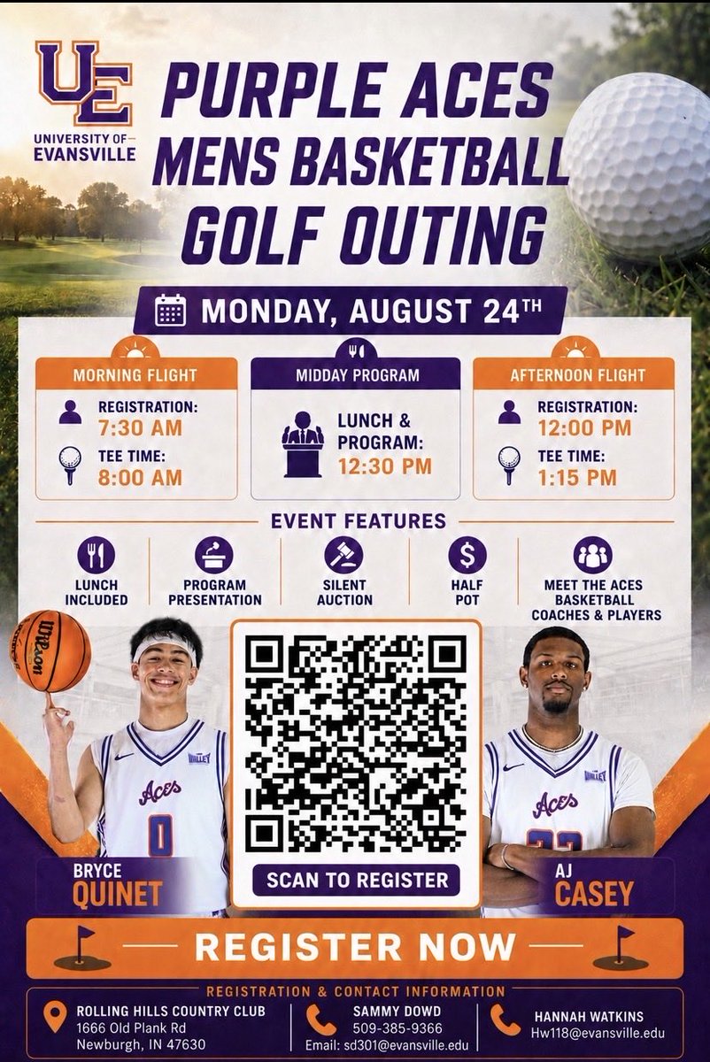 OsammyDowd's tweet photo. 🚨 Spots are filling fast! Don’t miss your chance to tee it up with Purple Aces Men’s Basketball. Register today and support our student-athletes! ⛳️💜 #GoAces https://t.co/6aOE0pKIqC