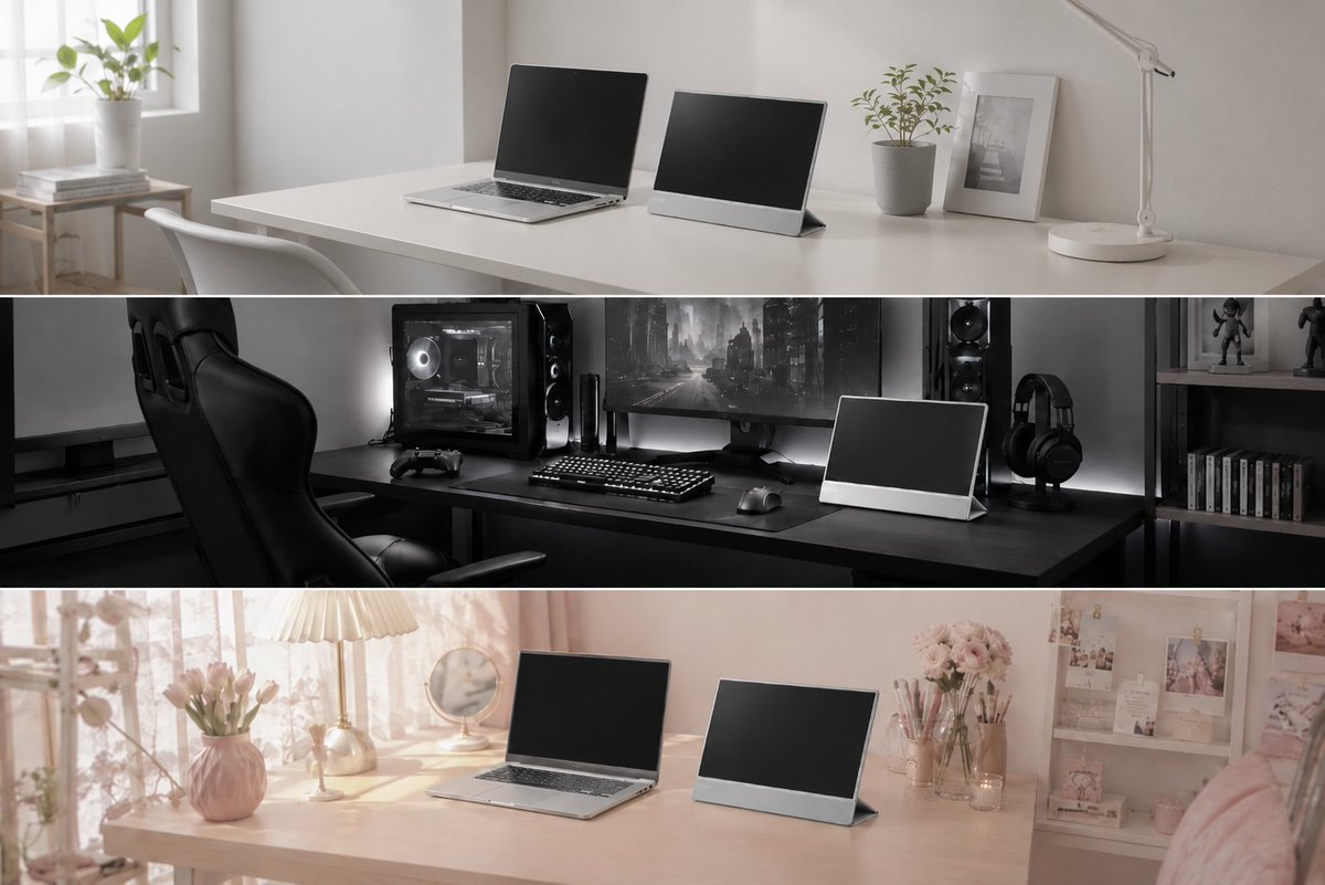 MIRAIBAR_PM's tweet photo. シンプルなデスクも
こだわりのゲーミング環境も
お気に入りのかわいいデスクも

#UltraSlim は、
"主役になる"のではなく、
あなたの空間にそっと溶け込む
#ポータブルモニター です

UltraSlimが当たる #キャンペーン 実施中🎁
応募は簡単✨
フォロー&amp;固定ポストをRPするだけ！！

＃サブモニター https://t.co/qpZYs5AOOH