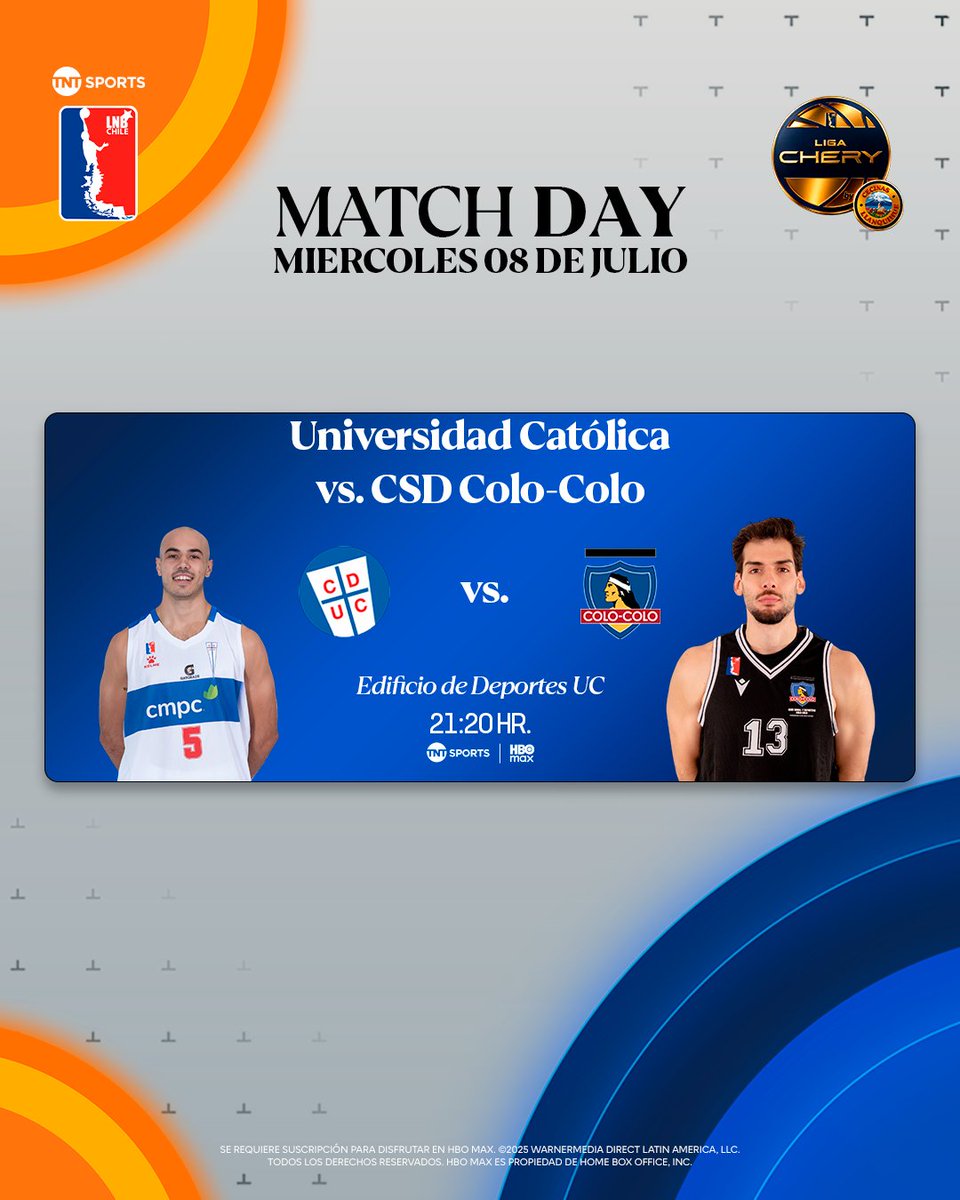 TNTSportsCL's tweet photo. 🤩🏀🇨🇱 ¡ESTAMOS LISTOS! ¿Y TÚ?

Este #MatchdayMiércoles arranca el Torneo de Clausura 2026 de la Liga Chery by Cecinas Llanquihue, donde #LosCruzados reciben a #ColoColo en el Edificio de Deportes UC.

No te lo pierdas y vívelo, desde las 21:20 horas, por TNT Sports y #TNTSportsenHBOMax 📲💻 Link en la BIO 📍