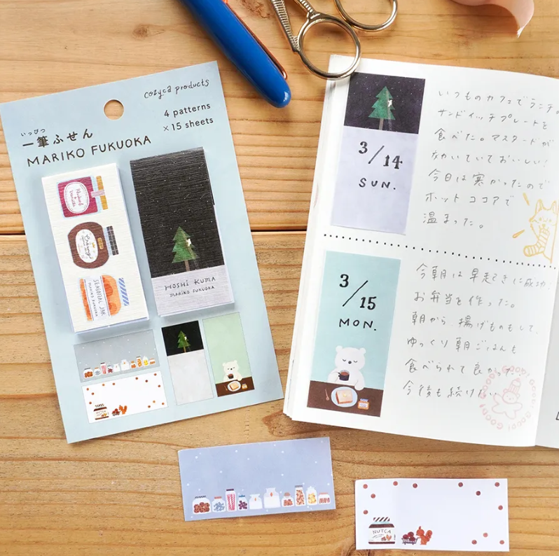 tcsliving's tweet photo. Two miniature sticky-note books filled with Mariko Fukuoka’s cozy illustrations. Seasonal jars and the adorable Hoshikuma make every small note feel special.
Use them for planner decoration, gift wrapping or leaving a thoughtful message.
#StickyNotes #PlannerDecor #CuteStationery #JapaneseStationery #CozycaProducts