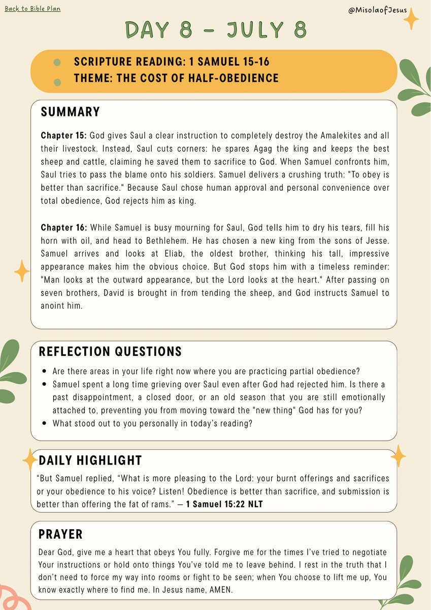 MisolaofJesus's tweet photo. July 08, 2026

Frame 1: Bible study guide for today. 
Frame 2: Midnight prayers for today. 
Frame 3: July confessions. 

Download the full book here for free: https://t.co/MHsEZvcFTL

Printable journal: https://t.co/ca0X4DDI97

Kindly support us: https://t.co/cJD1KMAoNt https://t.co/6S6cQMt5xE