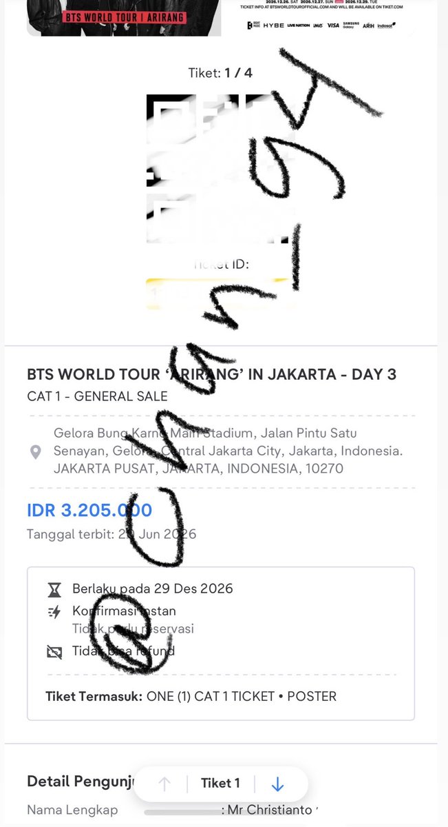 chan_94's tweet photo. WTS BTS ARIRANG JAKARTA
DAY 3 - CAT 1 GENSALE
Rp. 4.300.000/ tix nego tipis ya

Sisa 3 tix ya

Dibantu sampai wb

Yang minat boleh DM/reply ya
#BTS_ARİRANG https://t.co/uZYc8MpBQs