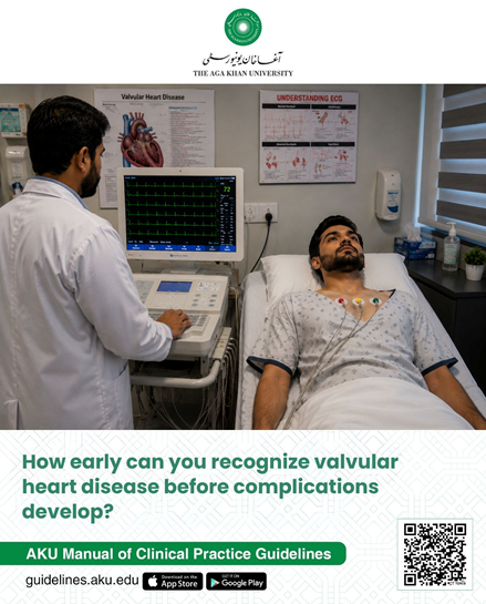 AKUGlobal's tweet photo. As a physician, could you recognise valvular heart disease before it progress to heart failure?

Valvular Heart Disease (VHD) often develops silently, yet delayed diagnosis can lead to serious complications such as heart failure, arrhythmias, and impact quality of life.

𝗧𝗵𝗲 𝗔𝗞𝗨 𝗠𝗮𝗻𝘂𝗮𝗹 𝗼𝗳 𝗖𝗹𝗶𝗻����𝗰𝗮𝗹 𝗣𝗿𝗮𝗰𝘁𝗶𝗰𝗲 𝗚𝘂𝗶𝗱𝗲𝗹𝗶𝗻𝗲𝘀 𝗵𝗶𝗴𝗵𝗹𝗶𝗴𝗵𝘁𝘀:
🔹 Common valve lesions: Mitral, aortic, tricuspid, and pulmonary stenosis or regurgitation
🔹 Evaluation: Clinical history, physical examination, ECG, and Transthoracic Echocardiography (TTE)
🔹 Management: Medical therapy, risk-factor control, and valve intervention when indicated

💡 Clinical takeaway: Early recognition and timely echocardiography are key to preventing complications and improving patient outcomes.

Download the AKU Manual App:
Android: https://t.co/2Hgc9YBwFp
iOS: https://t.co/BeffhEGRTk

#AgaKhanuniversity #Cardiology #AKUResearch