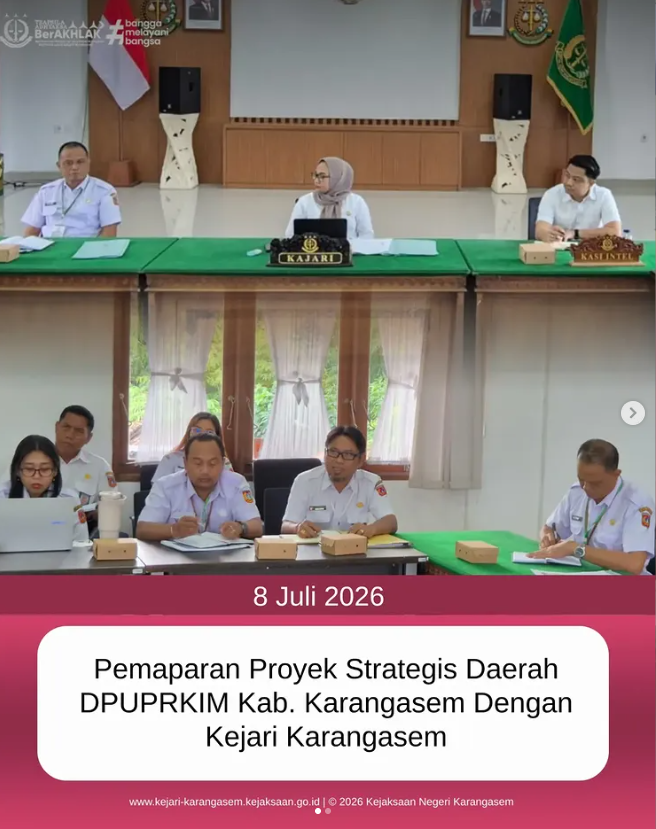 knkarangasem's tweet photo. Rabu, 8 Juli 2026 Kejaksaan Negeri Karangasem menerima pemaparan Proyek Strategis Daerah (PSD) yang disampaikan oleh Dinas Pekerjaan Umum, Penataan Ruang, Perumahan dan Kawasan Permukiman (DPUPRKIM) Kabupaten Karangasem https://t.co/g9YPsC9QPq
