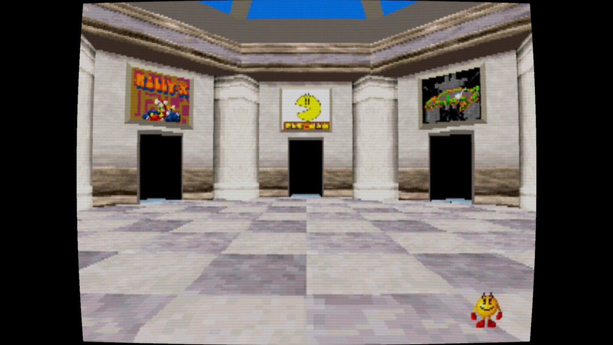 puppycelebrity's tweet photo. one of my favorite games on the ps1 is namco museum game where its an actual museum you can just walk around with exhibits and everything. its a very relaxing and almost surreal feeling at times. i'm not even that interested in the namco games. i just love the vibes of the museum https://t.co/m85KvB9TJd