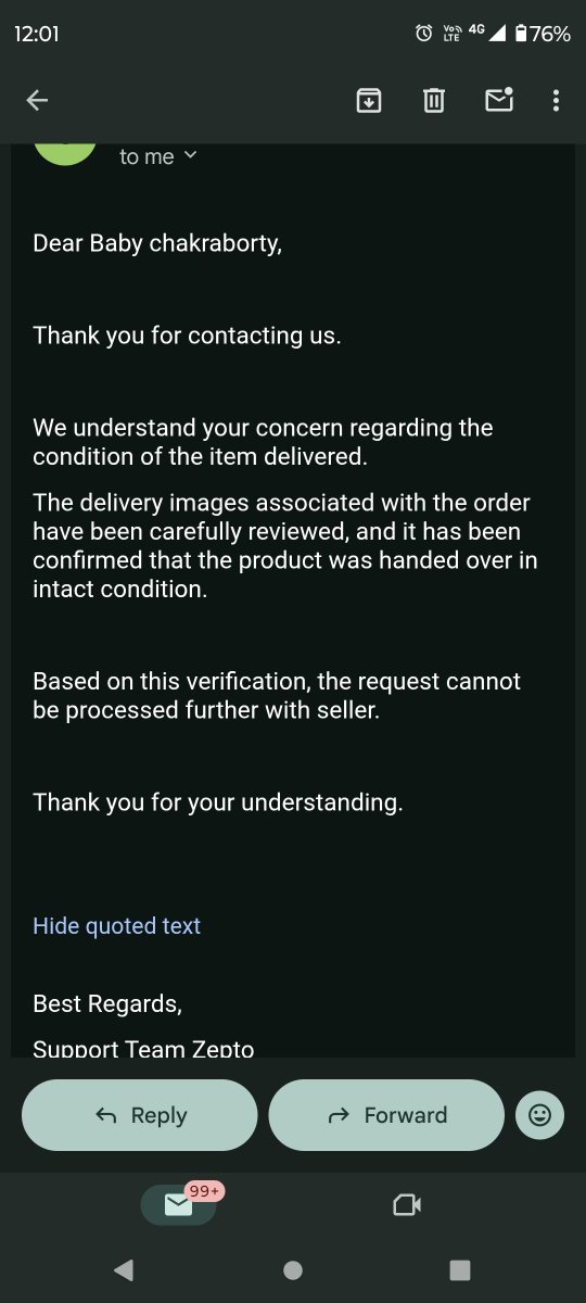Moonsid07's tweet photo. @zeptocares @Zepto_Care Absolutely sick of the gaslighting frm @ZeptoNow. 4 DAYS of complaining &amp; all I get is the same copypasted "we sent a prfct product" line. Is this how you run a company @aadit_palicha? Look at the damn pictures! Yur packaging is garbage. Stop hiding behind bots &amp; resolve this NOW https://t.co/neO5bdNwoh