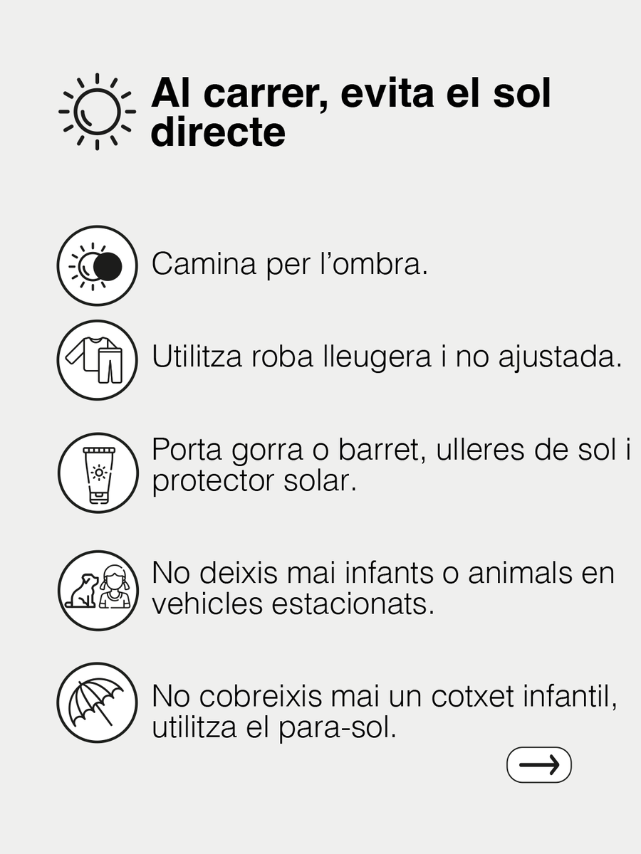 salutcat's tweet photo. 🥵 Davant la calor intensa, recorda:

✔️ Hidrata't freqüentment
✔️ Evita el sol directe
✔️ Utilitza protecció solar i ulleres de sol
✔️ Vigila l’alimentació
✔️ Controla la temperatura a casa
✔️ Limita l’activitat física https://t.co/BOCXpfoLys